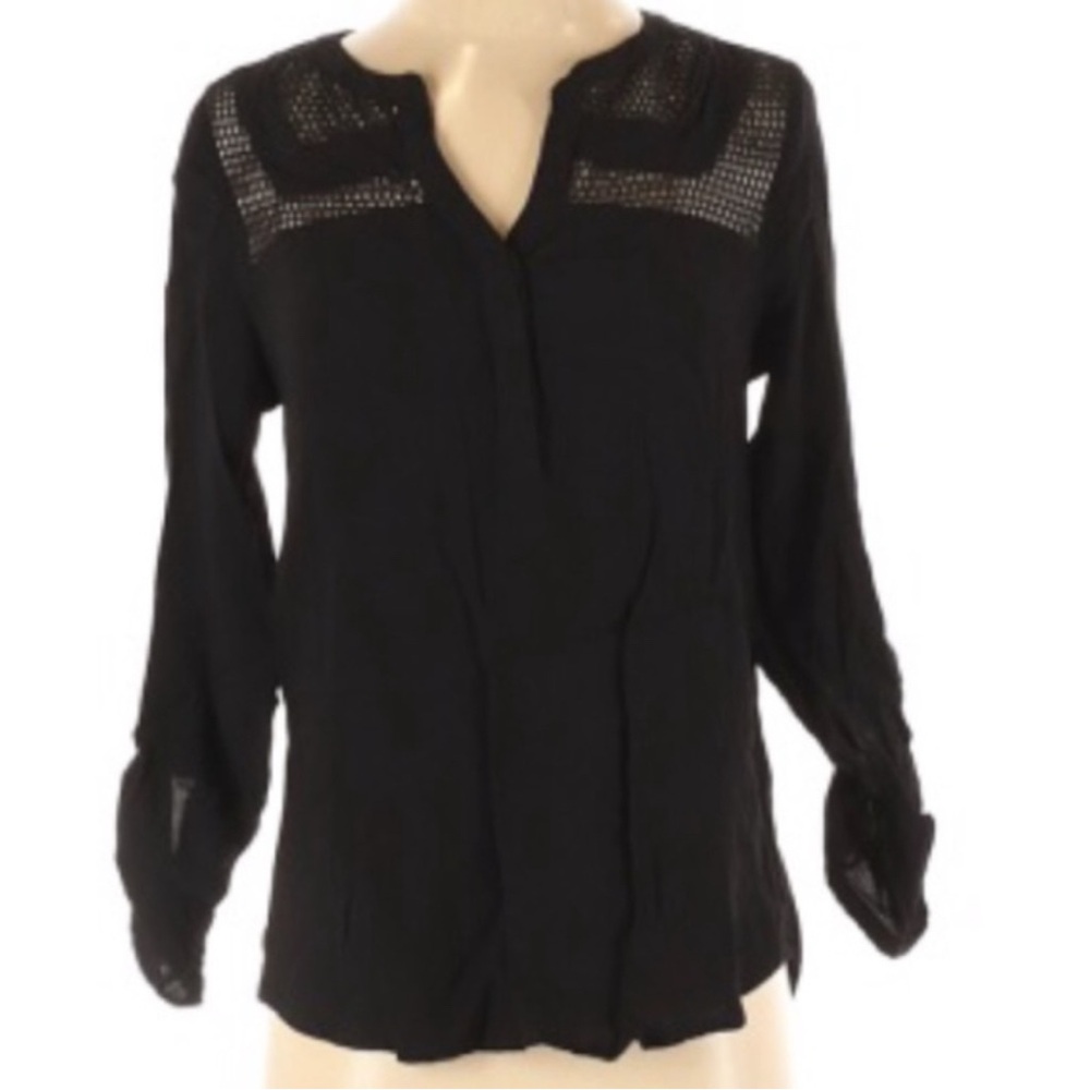 Daniel Rainn Black Long-Sleeve Split-Neck Tunic with Openwork Yoke